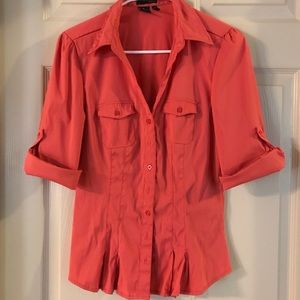 Coral stretchy button-up shirt